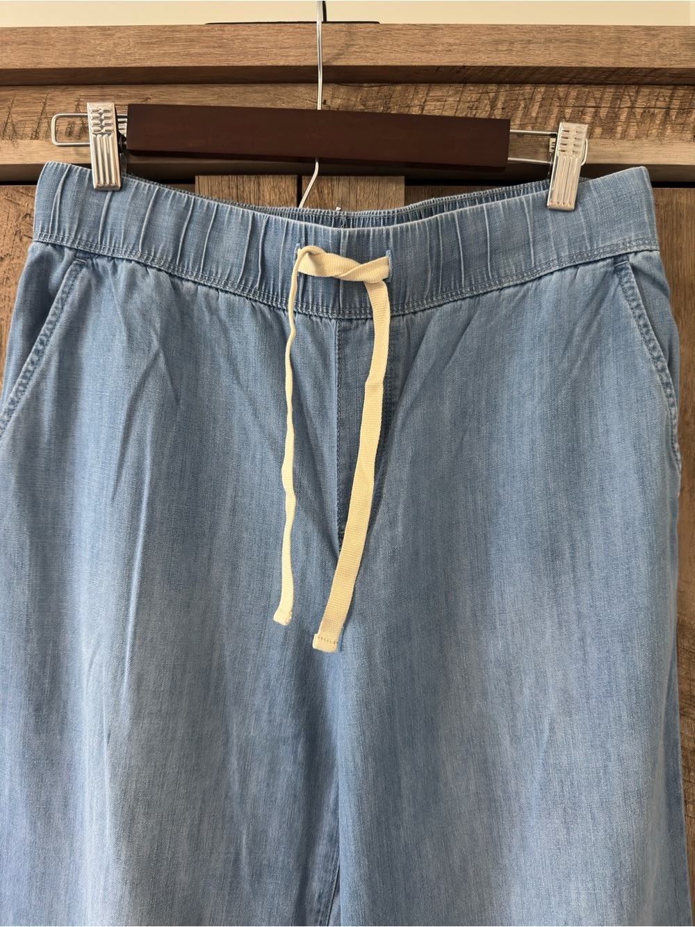Nine West Light Blue Wide Leg Denim Pants with Cream Drawstring - Picture 2 of 6